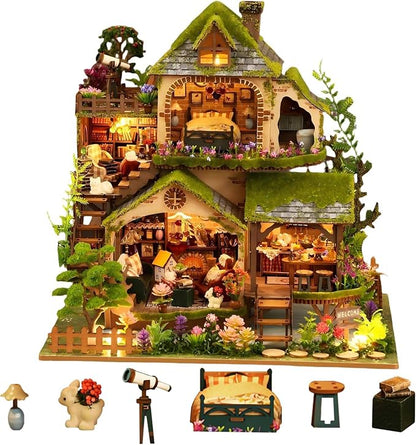 OZJAY Miniature House Kit, DIY Wooden Dollhouse Miniature Kit, Dollhouse Kit, Mini House Building Kit for Adult Teen, Forest Adventure