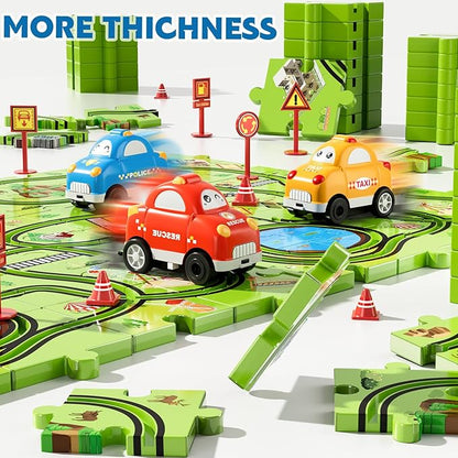 64 PCS Puzzle Track Car Set Toys for Kids Boys, Toddler Toys Gifts for 3 4 5 Year Old Boys, Floor Puzzle Tracks Car for Boys Ages 3-5 4-6, for 3 4 5 6 Year Old