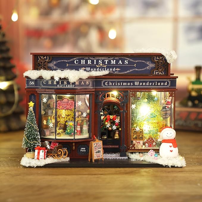 Miniature Dollhouse Kits, Tiny House Kit and Light, Doll House Kits for Adults to Building, Unique Gift for Birthday Christmas Day, Christmas Wonderland