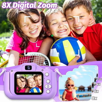 Goopow Kids Selfie Camera Toys for Girls Age 3-9, Digital Video Camera Toy with Protective Cover,Christmas Birthday Festival Gifts for 3-9 Year Old Girls Boys- 32GB SD Card Included