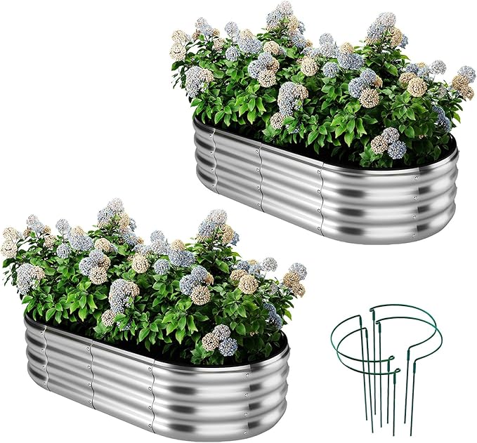 Galvanized Metal Planter Raised Garden Bed Kit for Gardening Outdoor，4x2x1ft 2 Planter Grow Garden Box Raised Flower Bed，Long Vegetable Clearance Herb Raised Garden Beds for Gardening Metal