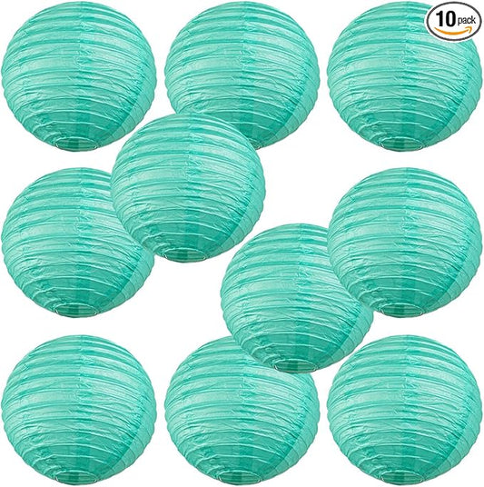 WYZworks - Round Paper Lanterns 10 Pack (Sea Green, 10") - Hanging Paper Lanterns Lamp for Wedding, Birthday, Party and Home Decorations with 8", 10", 12", 14", 16" Option