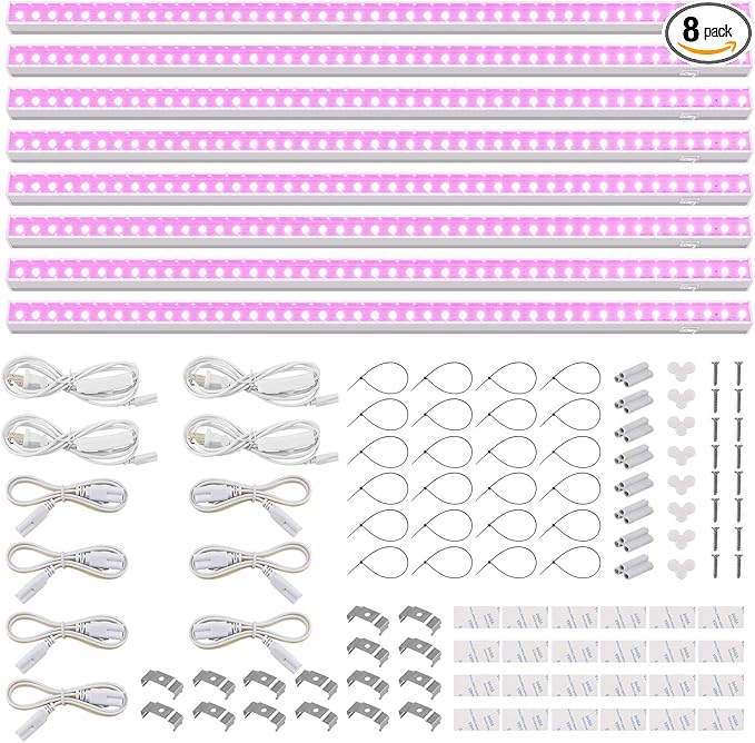 Barrina Grow Lights for Indoor Plants, Full Spectrum, 4ft 160W (8 x 20W), LED Grow Light Strip for Seed Starting, Greenhouse, Plug and Play, 8-Pack