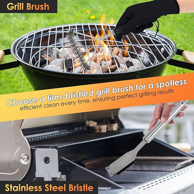 Yoehka BBQ Grilling Accessories Set, 34Pcs Heavy Duty Grill Tools for Outdoor Camping, Grilling Gifts for Men Dad, Stainless Steel Barbecue Utensils Kit with Mats and Glove in Carrying Bag, Silver