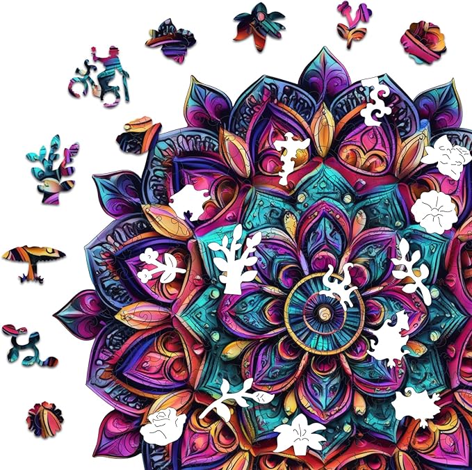 Jiroinlly Wooden Jigsaw Puzzles, Mandela Wooden Puzzles for Adults 200 Pcs, 11.2'' x 11.4'' Luxurious Shaped Wood Puzzle, Beautiful Package, Best Gift for Adults and Kids, Family Game