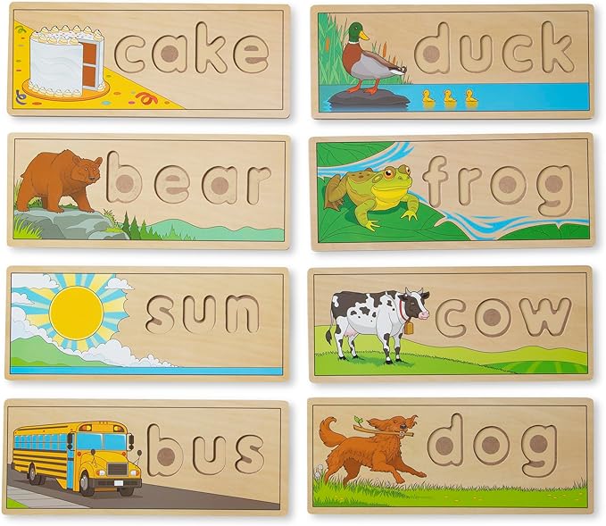 Melissa & Doug See & Spell Wooden Educational Toy with 8 Double-Sided Spelling Boards and 64 Letters Preschool Learning Activities, See & Spell Learning Toys for Kids Ages 4+