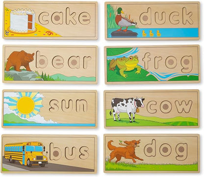 Melissa & Doug See & Spell Wooden Educational Toy with 8 Double-Sided Spelling Boards and 64 Letters Preschool Learning Activities, See & Spell Learning Toys for Kids Ages 4+