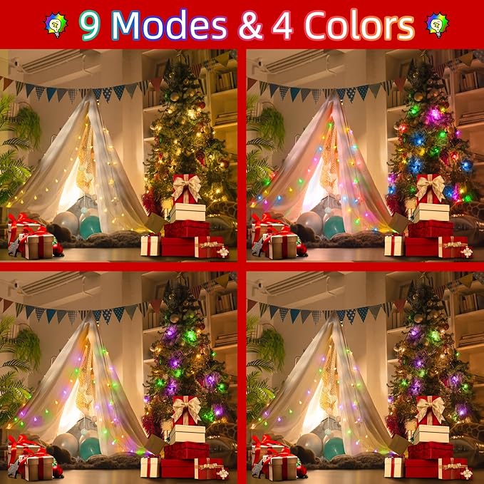 360 LED String Lights 132ft, 9 Lighting Modes Plug in Fairy String Lights for Bedroom Classroom Patio Garden Wedding Party Christmas Tree Outdoor Indoor Decorations (Warm White to Multicolor)