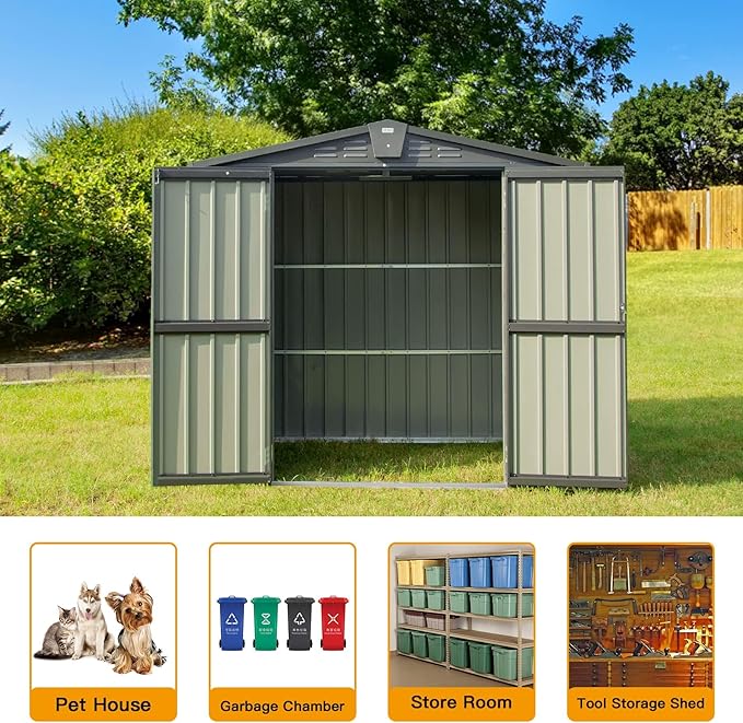 Domi Outdoor Storage Shed 6.5’ x 4.2’, Metal Garden Shed with Galvanized Steel Frame for Bike, Tools, Lawn Mowers, Outdoor Storage Cabinet with Lockable Door for Garden Lawn Patio (Dark Grey)