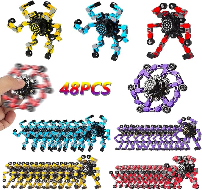 48pcs Transformable Fidget Spinners Children's Advanced Fidget Toys for Stress Relief Ideal Fidget Spinners for Sensory Toys for Boys and Girls with Autism，Party Favors