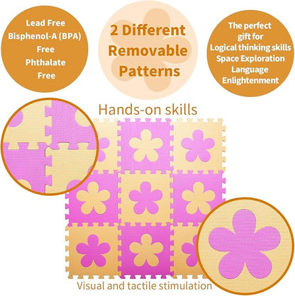 Coolcandy Baby Play Mat Without Fence, 9Pcs Interlocking Puzzle Floor Mat, 0.4" Thick Non-Toxic EVA Foam Play Mat, for Infants & Toddlers 3-36 Months, Soft Puzzle Tiles for Play Areas
