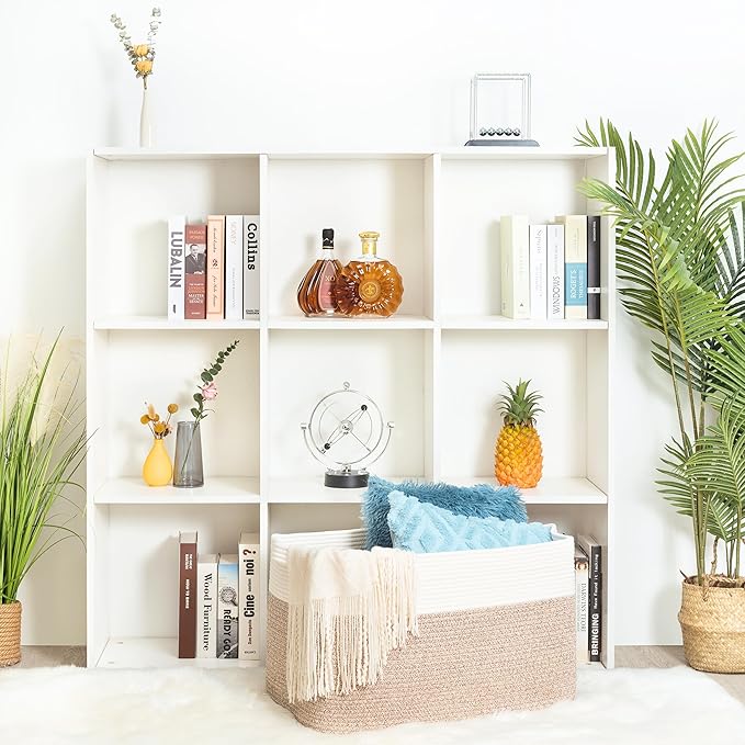 MINTWOOD Design 22in Extra Large Blanket Basket Holder Living Room, Rectangle Rope Woven Storage Basket with Handles for Laundry, Pool Towels, and Shoes, Dog Toy Organizer Bin Box, Light Brown