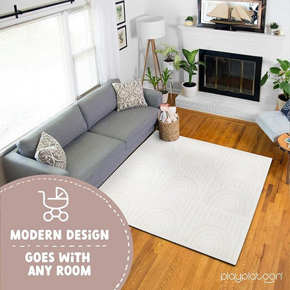Play Platoon Non-Toxic Large Kids Play Mats for Floors, 9 Tile 72 x 72 inch - Extra-Thick Interlocking Comfortable Cushiony 24 x 24 in. Puzzle Mat with Border, Neutral Playmat Rug for Toddlers