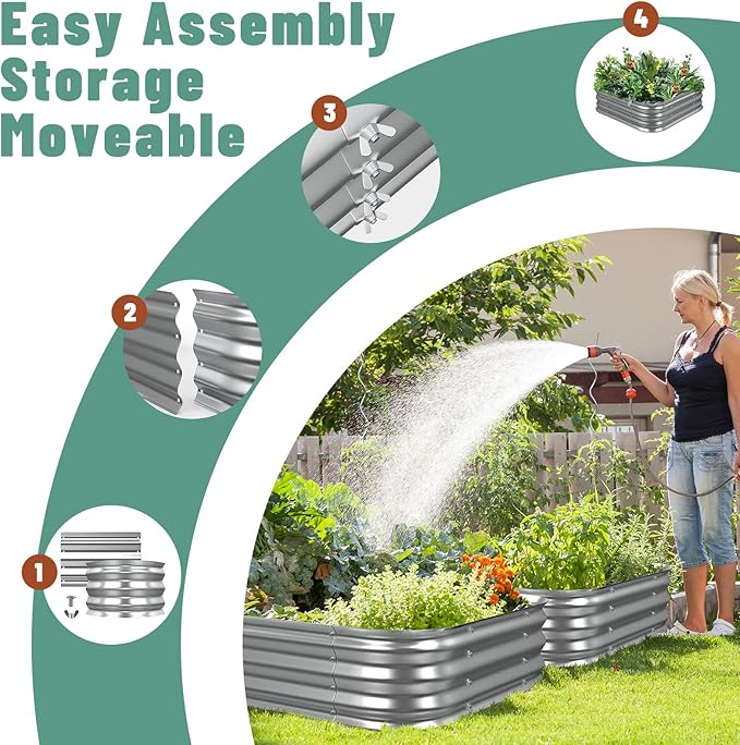 Raised Garden Bed, 2×2×1ft Galvanized Steel Planter Boxes, Heavy Duty Outdoor Raised Garden Bed Planter Kit for Gardening, Rustproof Garden Beds for Vegetables, Fruits, Flower Grow