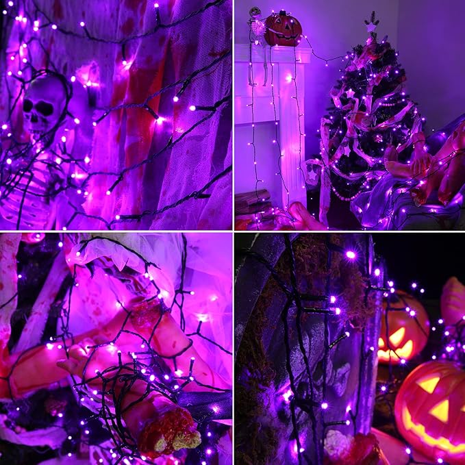 Purple Halloween String Lights, 82ft 200 LED With 8 Modes, Waterproof Low Voltage for Party, Garden, Indoor Outdoor Decorations