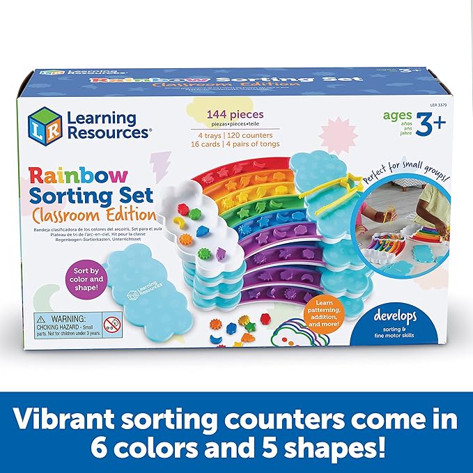 Learning Resources Rainbow Sorting Set Classroom Edition, 144 Pieces, Ages 3+, fine motor skills, sorting, patterning, addition skills, Learning Toys, baby toddler toys, education toys, Sensory tray