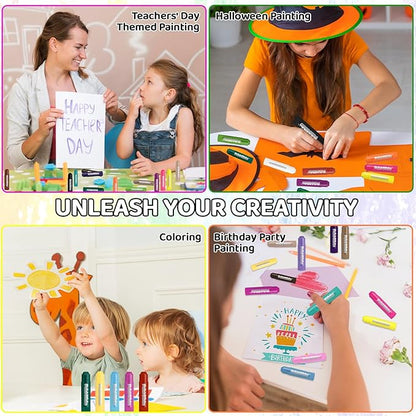 62 Colors Solid Tempera Paint Sticks, Washable Paint Sticks Bulk, Quick Drying, Non-Toxic, Rainbow Colors Tempera Stick Kids Toddler, No Mess Art Supplies for Paper Wood Glass Ceramic Canvas