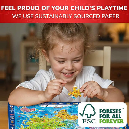 QUOKKA Puzzles for Kids Ages 4-6 - 3 Set 100 Piece Puzzles for Toddlers 3-5 - Learning Map of The United States World Space Puzzle - Educational Games for Kids 6-8 - Toys for 3 Year Old Boys and Girls