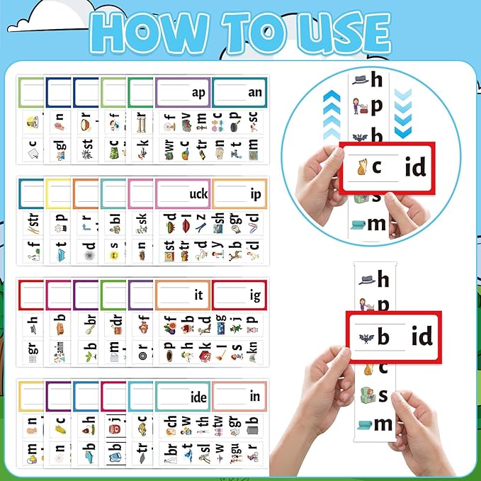 gisgfim 48 Word Families Activity Word Builder ABC Vocabulary Flashcards Kindergarten Sight Phonics Flash Card Learn to Read Phonics Game Read and Rhyme Activity Matching Letter Game 2 per Sheet