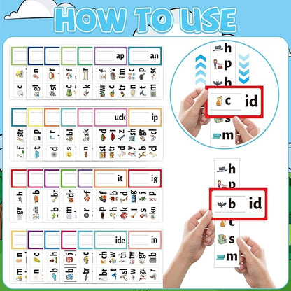 gisgfim 48 Word Families Activity Word Builder ABC Vocabulary Flashcards Kindergarten Sight Phonics Flash Card Learn to Read Phonics Game Read and Rhyme Activity Matching Letter Game 2 per Sheet