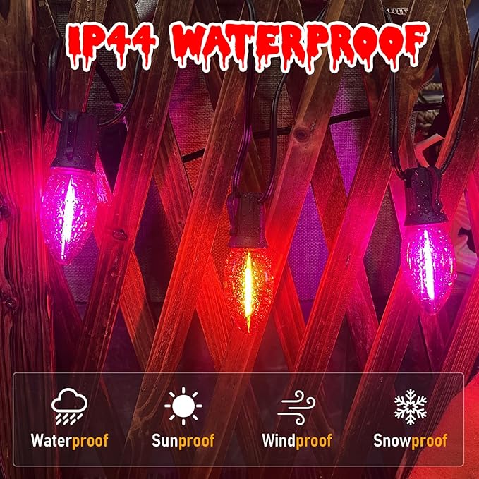 C9 LED Halloween Pathway Lights,10Pcs C9 Orange & Dark Purple Light Bulbs Stake Lights with 10 Stakes, Connectable Outdoor Pathway Markers Lights for Halloween Holiday Walkway Party Driveway Decor