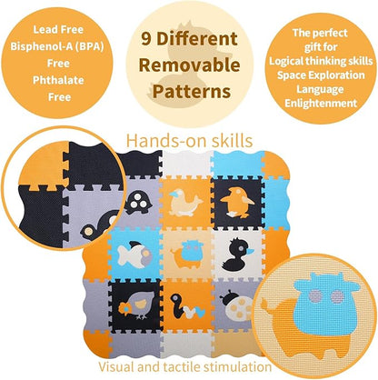 Coolcandy Baby Play Mat, 25Pcs Interlocking Puzzle Floor Mat, with Safety Fence - 0.4" Thick Non-Toxic EVA Foam Play Mat, for Infants & Toddlers 3-36 Months, Soft Puzzle Tiles for Play Areas