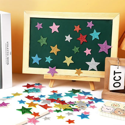 JULBEAR Colorful Glitter Star Foam Sticker, 300Pcs Stars Shapes Glitter Self Adhesive Foam Stickers for Kids Party Favors Toddler DIY Crafts Supplies Home Decorations