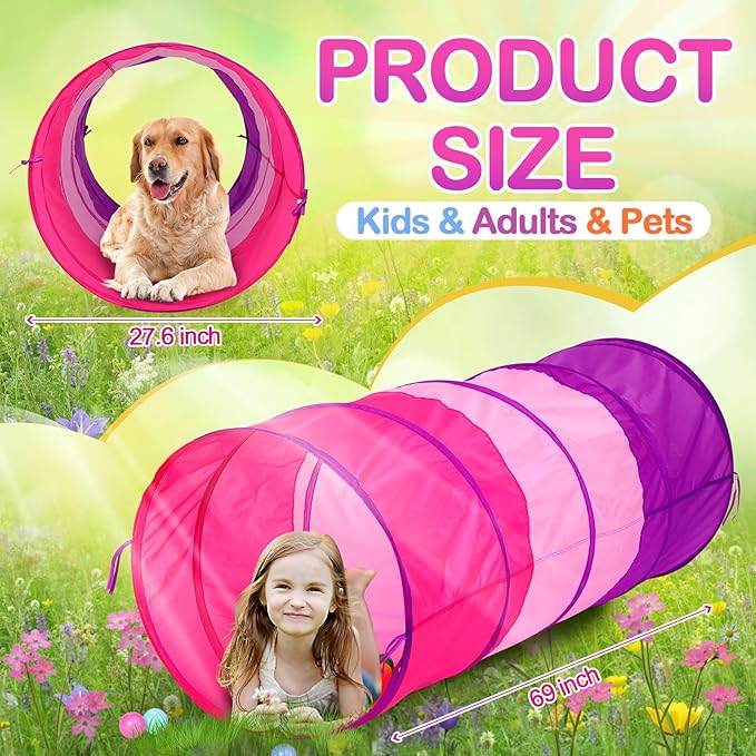 1 Pcs Giant 27.6 Inch Kids Play Tunnel and up Opening Colorful Pop up Crawl Tunnel Toy with Breathable Mesh Game Tent Toy Girl Boy Gift or Dog Cat Pet Tunnels