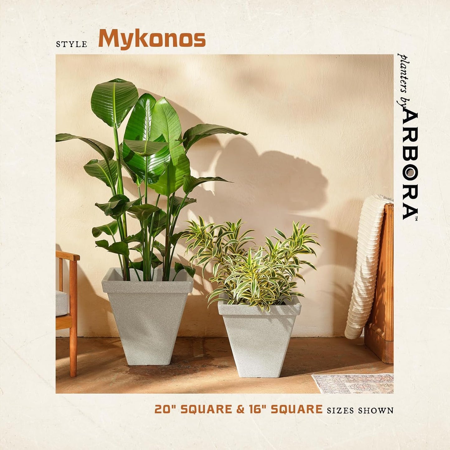 ARBORA 16" Mykonos Square Polyresin Indoor and Outdoor Planter with Classic Cream Finish - Durable, Weatherproof, Lightweight, Large Plant Pot for Patio, Garden, Deck, Entryway