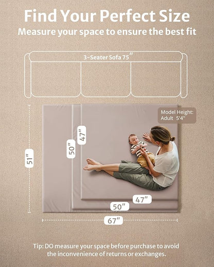 Blissful Diary Vegan Leather Baby Play Mat, Waterproof and Wipe-Clean, 67"x51" Large & Thicken Foam Playmat for Infants and Toddlers, Brown Gray