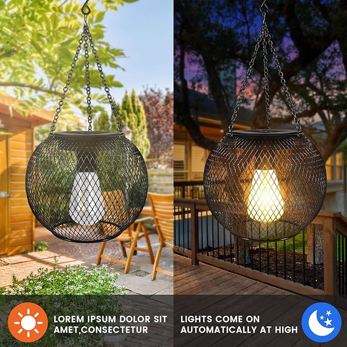 Solar Outdoor Lights,Hanging Solar Lantern Retro Metal Outside Decorative Waterproof Solar Powered Lanterns for Yard Garden Patio Pathway Tree Halloween Christmas Decor（2pcs）