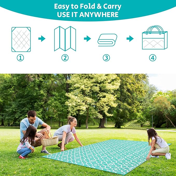 HEBE Outdoor Rug Waterproof 9x12, Reversible Plastic Straw Rug RV Camping Rug, Indoor Outdoor Patio Mat Clearance, Outside Carpet for Porch,Deck,Camper,Balcony,Backyard,Picnic