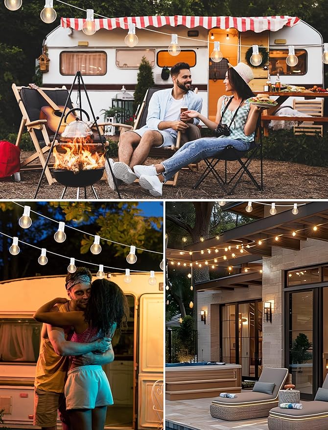 G40 100FT Globe String Lights with 102 Clear Bulbs Indoor Outdoor Patio, Market, Cafe, Garden, Birthday, Wedding Backyard String Lights-5 Watt/120 Voltage/E12 Base -White Wire