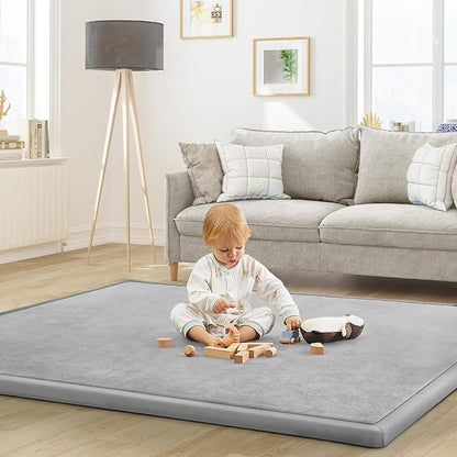 Baby Play Mat for Floor Tummy Time Nursery Muscle Area Rug Playroom Rug Tatami Mat 9'2"x6'7" Memory Foam 1.3" Thick Crawling for Babies,Toddlers, Infants, Kids(Light Gray)