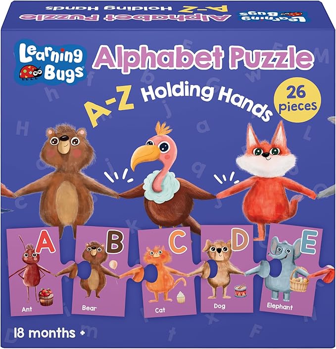 LEARNING BUGS Alphabet Animal Holding Hands Large Jigsaw Floor Puzzle (26 pcs, 5 feet Long)