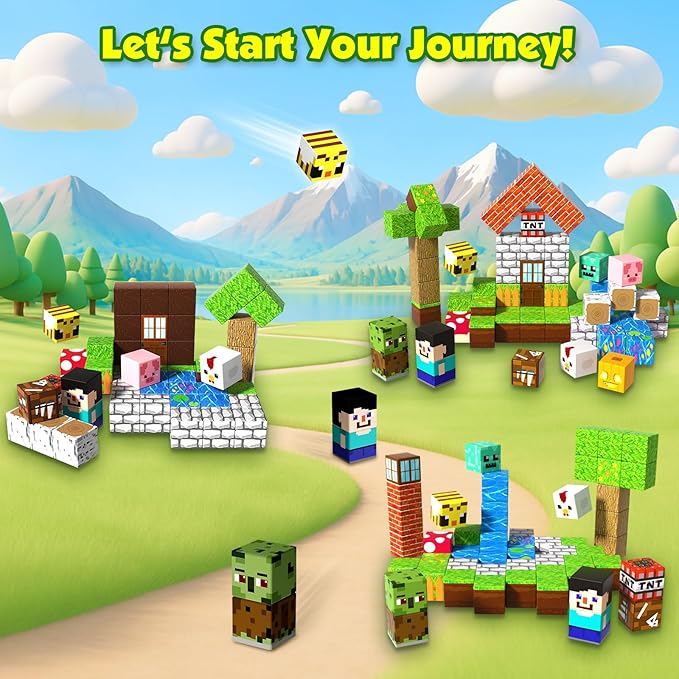 60 PCS Magnetic Blocks with Metal Box, 0.8in Mini Magnetic Building Cubes STEM Educational Toys for Kids Ages 3+ Boys Girls, Travel Airplane Classroom Play, Birthday Christmas Toy Gifts