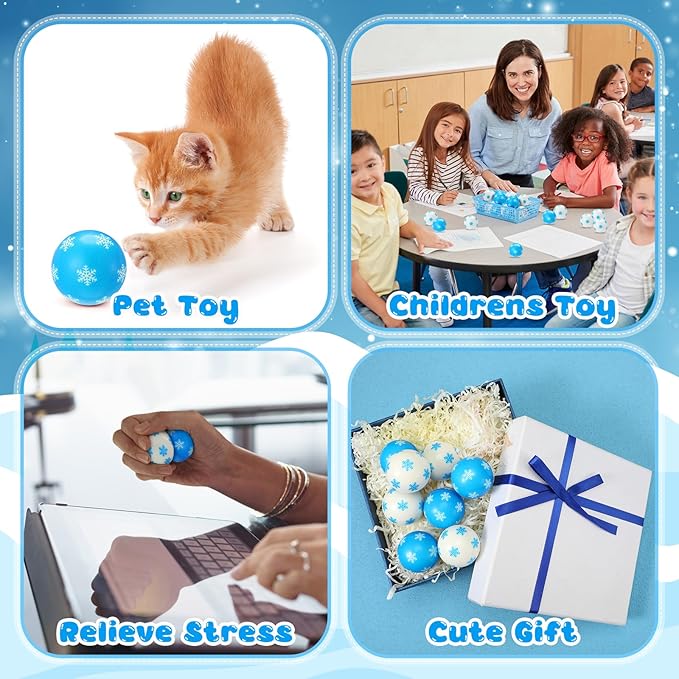 60 Bulk Snowflake Stress Ball First Snowball Fight Snowflake Balls Sensory Stress Relief Toys Christmas Winter Party Favors Bag Filler Stocking Stuffers Gift Boys Girls