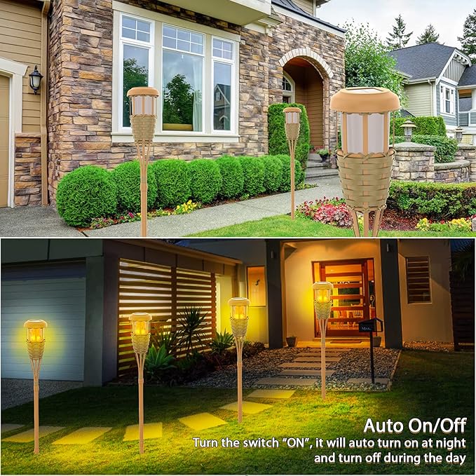 Solar Outdoor Lights, Solar Torch Lights Outdoor Flickering Flame, Outdoor Decorations for Patio Path Yard - 6 Pack