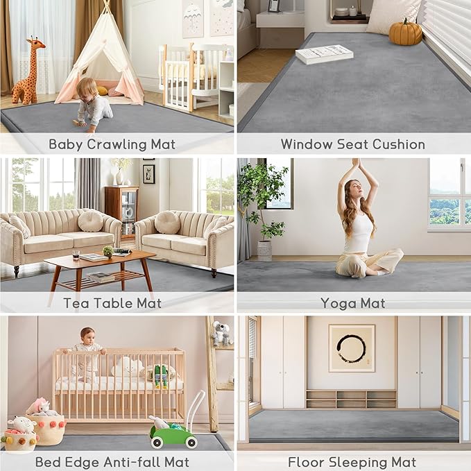 Baby Play Mat for Floor Tummy Time Mat Nursery Muscle Area Rug Playroom Rug Tatami 65"*50" Memory Foam 1.3" Thick Crawling For Babies,Toddlers, Infants, Kids,Floor(Grey)