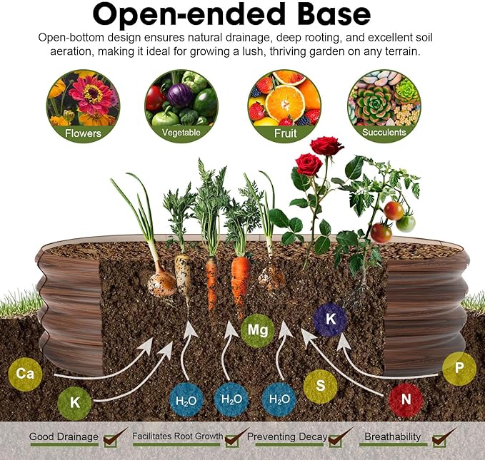 4x2x1ft Oval Galvanized Raised Garden Bed Outdoor 9-in-1 Large Metal Modular Planter Box Raised Beds for Gardening,Vegetables,Fruits,Flowers & Herbs (Brown)