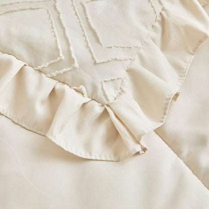 Tufted Ruffle Crib Bedding Set 3 Pieces Baby Boho Quilted Comforter with Fitted Sheet and Bed Skirt - Cute Ruffled Shabby Chic Baby Bedding Soft Blanket Design Cream White