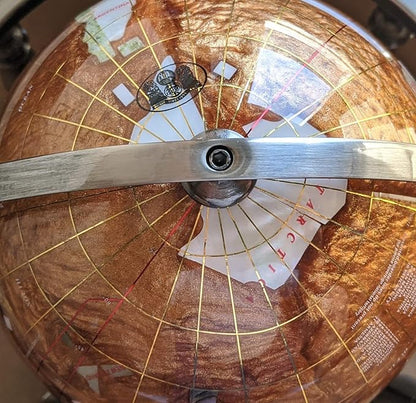 Unique Art 10-Inch Tall Table Top Amber Pearl Swirl Ocean Gemstone World Globe with Silver Zinc Alloy Stand (150 GB Amber Silver)