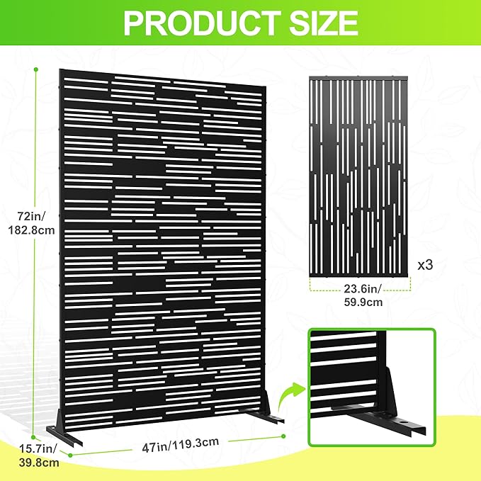 Outdoor Privacy Screen,72" H×47" W Metal Privacy Screen, Freestanding Privacy Fence Panels for Patio