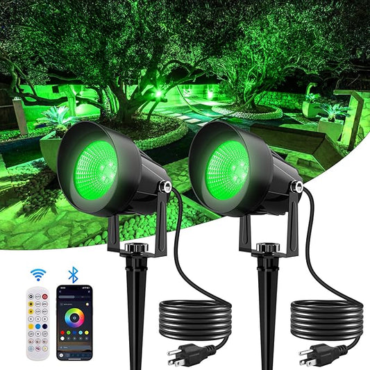 Spot Lights Outdoor, Smart RGBW LED Color Changing Landscape Lights with APP and Remote Control, Music Mode, DIY Scenes, Timing, IP65 Waterproof Spotlights Plug in for Yard Garden, 2 Pack