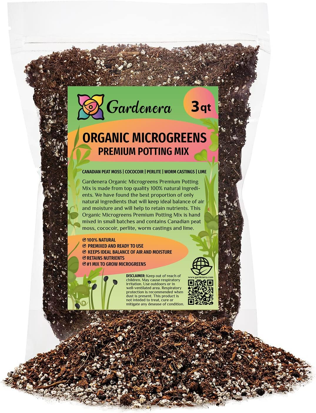 Organic Microgreens Premium Potting Mix: A Finely Crafted Blend of Canadian Peat Moss, Cococoir, Perlite, Worm Castings, and Lime for Optimal Microgreen Growth and Nourishment - 3 Quart