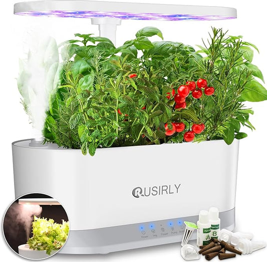 Misting 11 Pods Hydroponic Growing System Herb Garden Kit Indoor, 4L + 1.5L Large Tank Plant Germination Kit with Adjustable Height Grow Light to 18", Quiet Pump, Auto Timer, Gardening Christmas Gifts