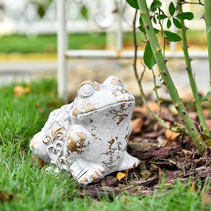 Sungmor Frog Figurine Garden Decor, Cement Frog Statue for Patio Yard Lawn Ornament, Indoor Outdoor Large Stone Decorations Statue, Funny Animal Sculpture Gardening Gift