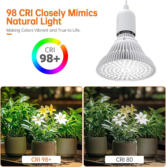 Hanging Grow Light for Indoor Plants, One Cord Double Head, 50W (25W X 2) Full Spectrum, White Led Plant Light Bulb with timer for Tall Plant, Pendant or Ceiling Installation, 16.4FT Power Cord