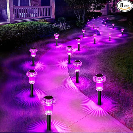 Solar Lights Outdoor Pathway Lights 8 Pack LED Waterproof Purple Mushroom Shape for Garden Driveway Walkway Landscape Path Lawn Yard Decor