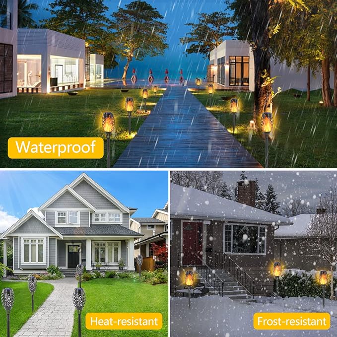 EOYIZW 8 Pack Solar Torch Light with Flickering Flame, 12 LEDs Solar Lights Outdoor, IP65 Waterproof Solar Tiki Torches for Outside Landscape Decoration Outdoor Lights for Garden Yard Patio
